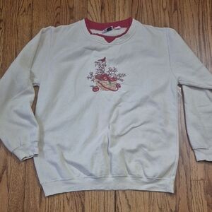 Vintage Women's Cream Crew Neck Sweater with Red Accents